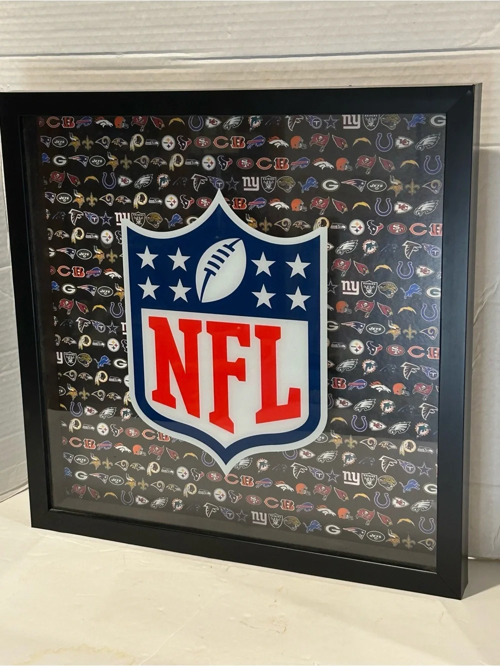 NFL Framed Wall Art Man Cave Dorm Decor Football Team Logos Shadow Box 16x16